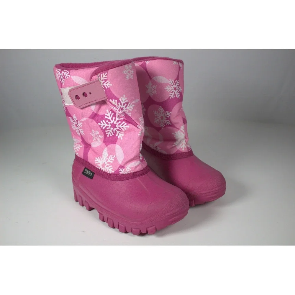 Tundra Teddy Girls US 10 Pink Snow Boots Snowflakes Print Winter Waterproof